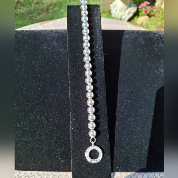 Sterling Silver Bead Bracelet 8 Inches - Picture 2 of 8